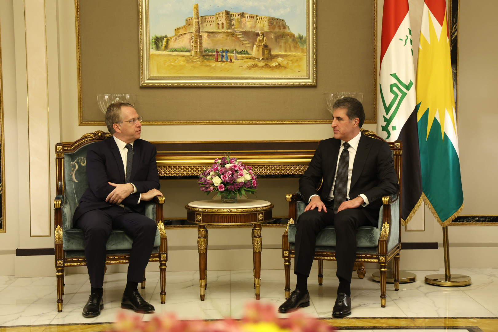 President Nechirvan Barzani receives France’s Ambassador to Iraq