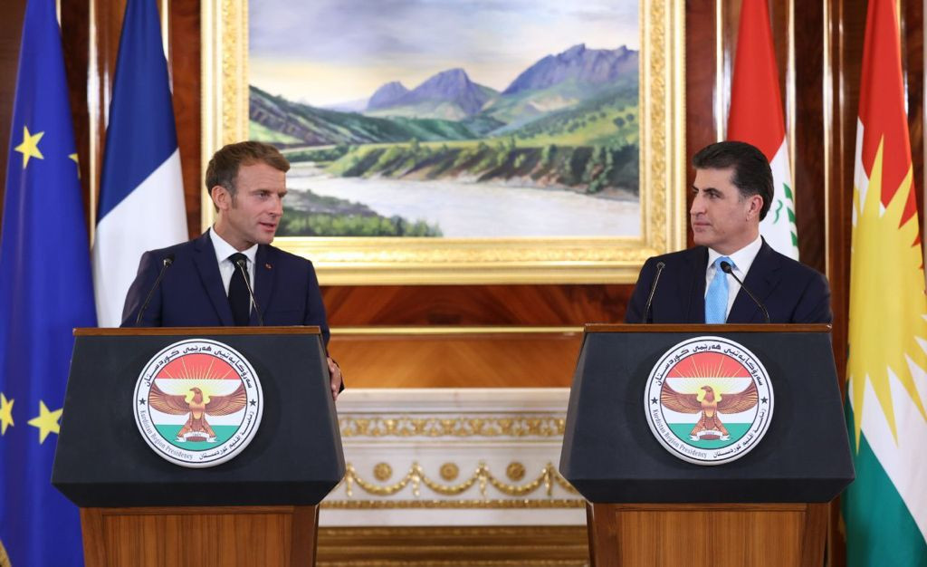 President Nechirvan Barzani and President Emmanuel Macron discuss developments in the region