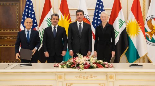 President Nechirvan Barzani oversees the signing of a Memorandum of Understanding between the Ministry of Peshmerga and the Pentagon